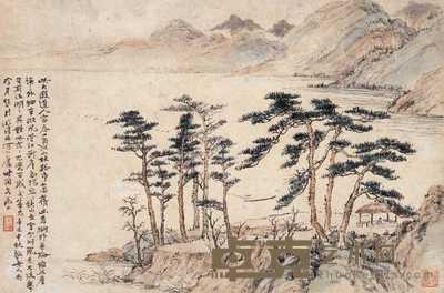 陶冷月 1941年作 富春一角 镜框 25×37cm